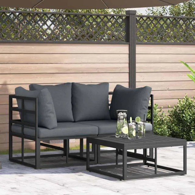 vidaXL Tuinbankenset 3 st Zwart Metaal