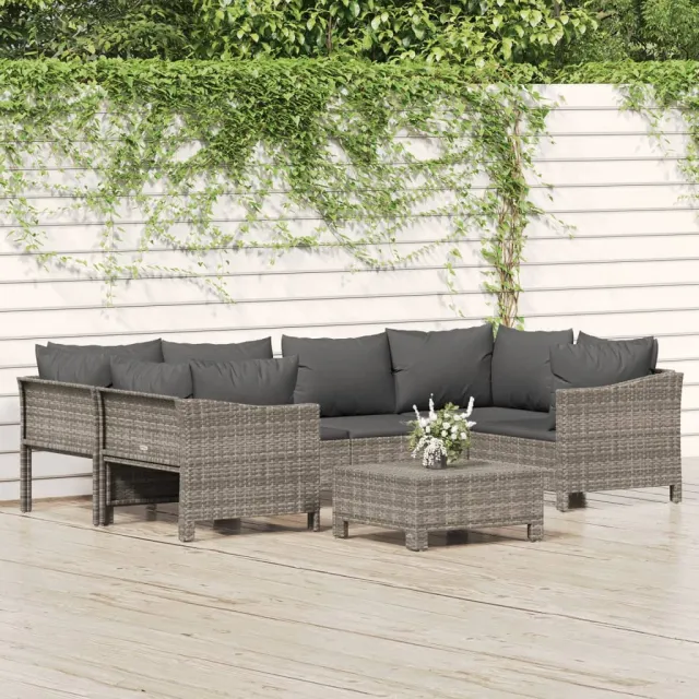 vidaXL 7-delige Loungeset met kussens poly rattan grijs, foto 2