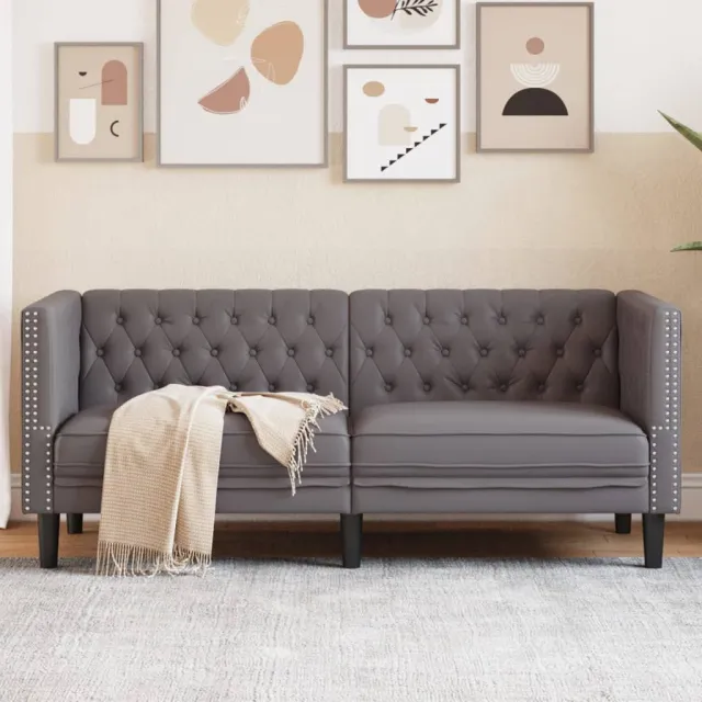vidaXL Tweezitsbank Chesterfield-stijl kunstleer grijs