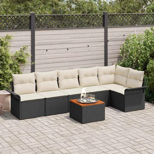 vidaXL Tuinbankenset 7 st Zwart poly rattan, foto 2