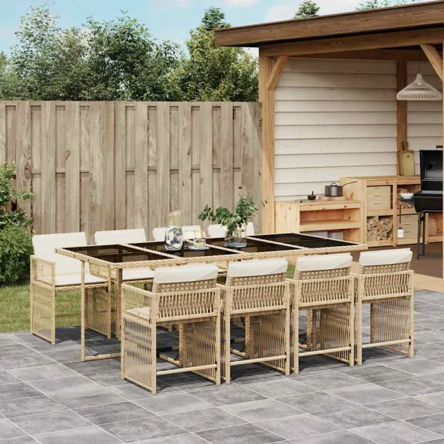 vidaXL 9-delige Tuinset met kussens poly rattan beige, foto 2