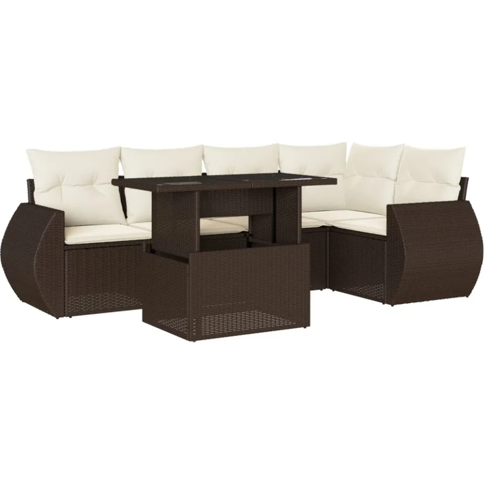 vidaXL 6-delige Loungeset met kussens poly rattan bruin, foto 3