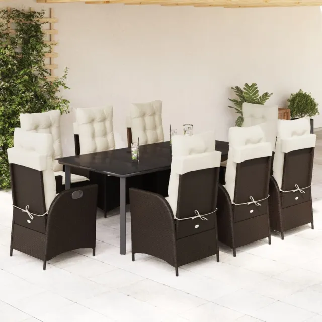 vidaXL 9-delige Tuinset met kussens poly rattan bruin, foto 2