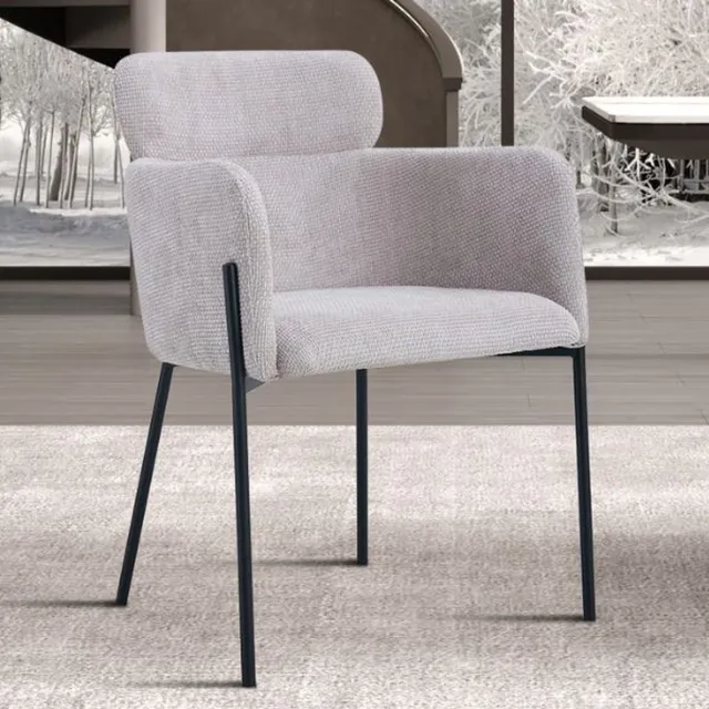 Rousseau Eetkamerstoel Naomi Beige – Luxe Stof – Armleuningen – Zwarte Metalen Poten – Per Stuk