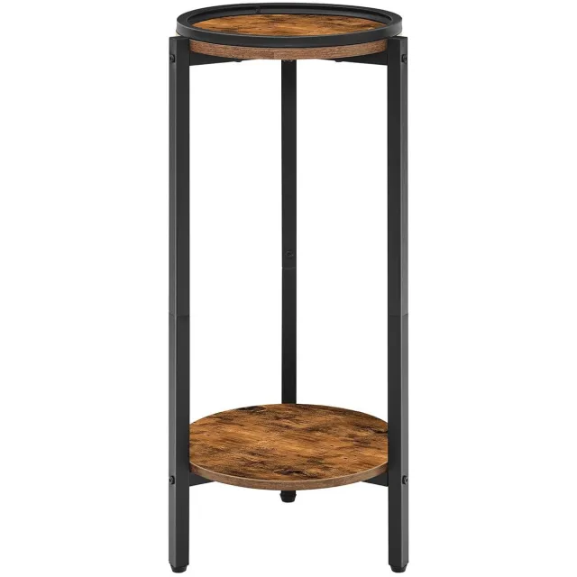 Trankielo Charmante Vintage Bruine Bijzettafel – Compact en Multifunctioneel – 2-Niveau Rond Ontwerp – Perfect voor Kleine Ruimtes Zwart bruin