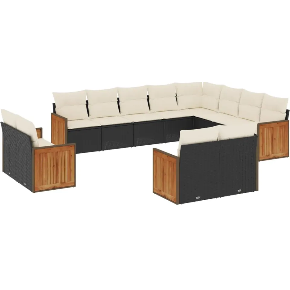 vidaXL 12-delige Loungeset met kussens poly rattan zwart