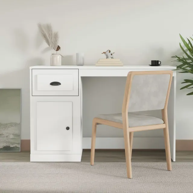 vidaXL Bureau met lade 115x50x75 cm bewerkt hout wit, foto 2