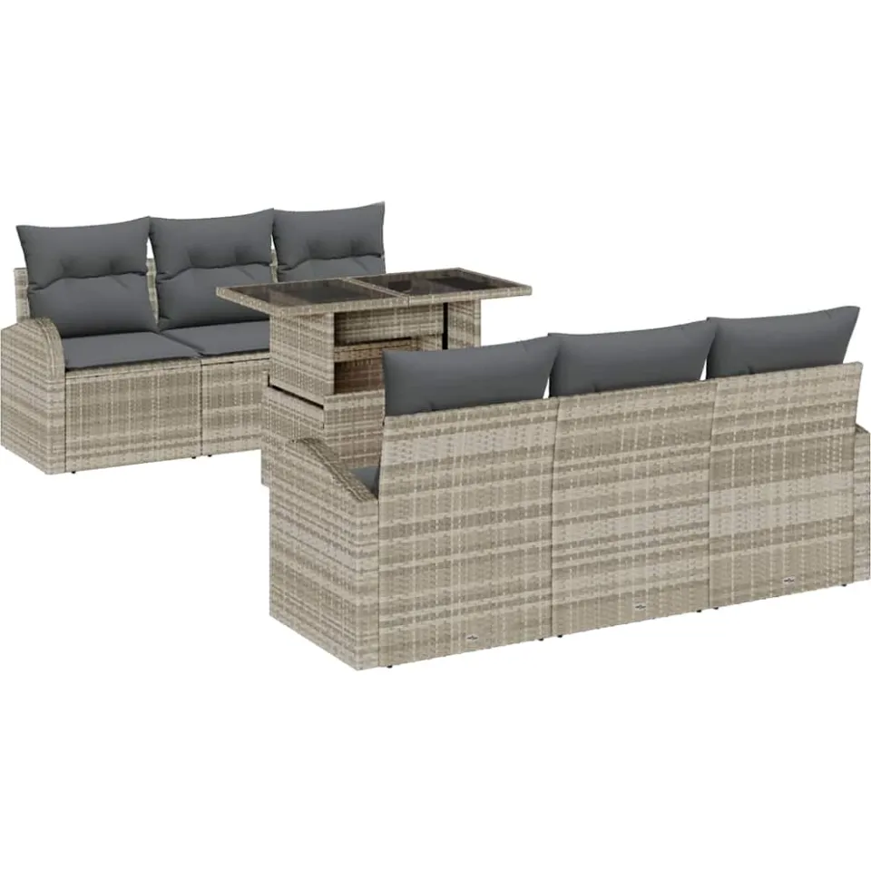 vidaXL Tuin Sofa Set 7 st Lichtgrijs Poly riet
