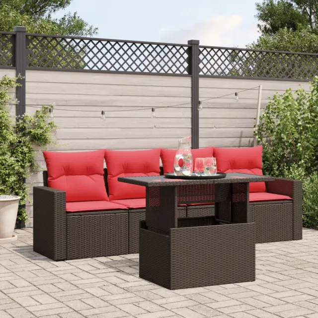 vidaXL 5-delige tuinbankset met kussens, bruin polyrotan, foto 2