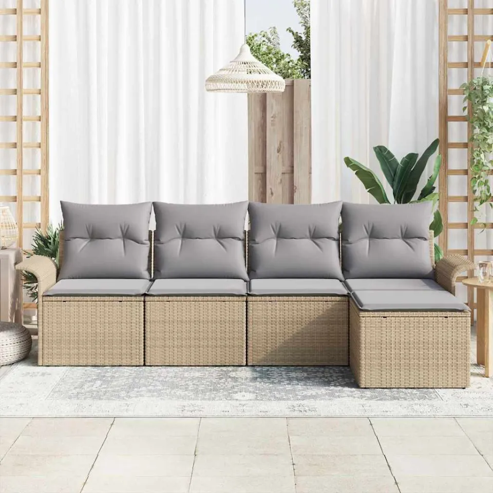vidaXL Buitensofa 5 st Beige poly rattan, foto 3