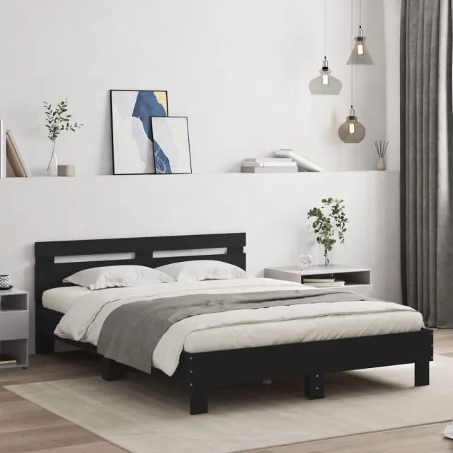 vidaXL Bedframe met hoofdeinde en LED zwart 140x190 cm