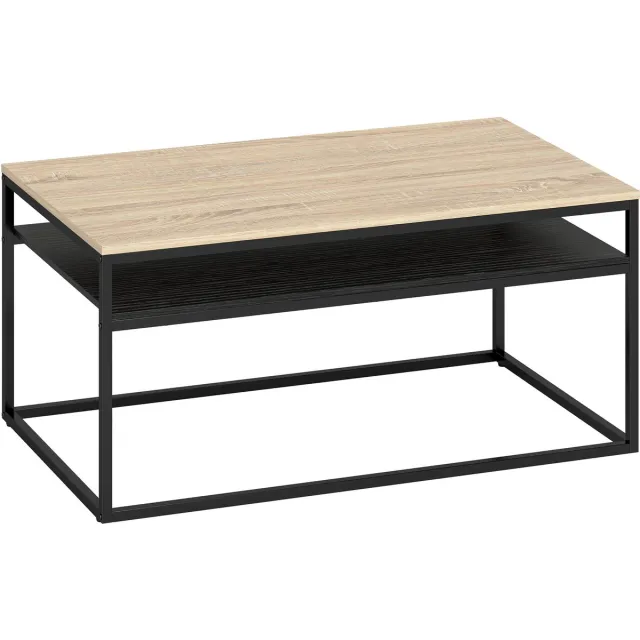 Homona Salontafel met opbergruimte - Industrieel design - Met 2 niveaus - 100 x 59,8 x 47 cm - Eikenlook/Zwart Bruin