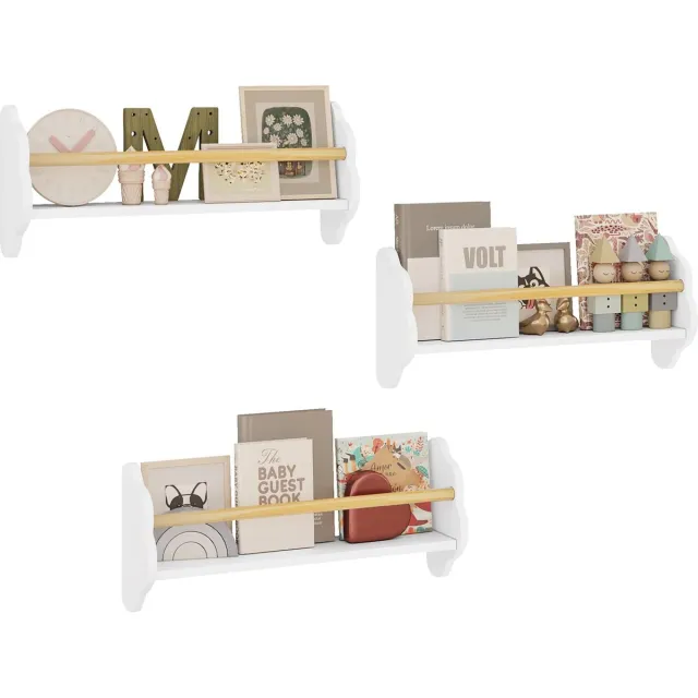 BukkitBow Wandplanken voor Kinderen / Kinderkamer - Rechtopstaande Boekenplanken - Set van 3 Stuks - Medium (55x23x12.7CM) Wit