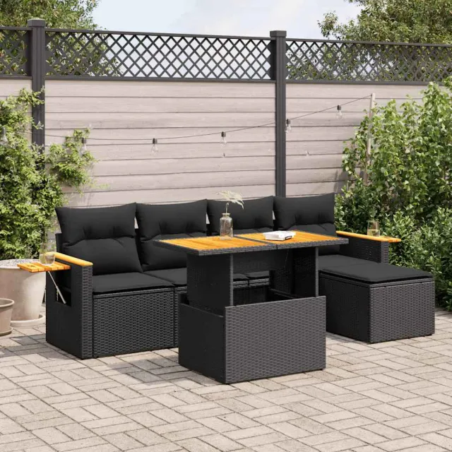 vidaXL 6-delige Loungeset met kussens poly rattan acacia zwart, foto 2