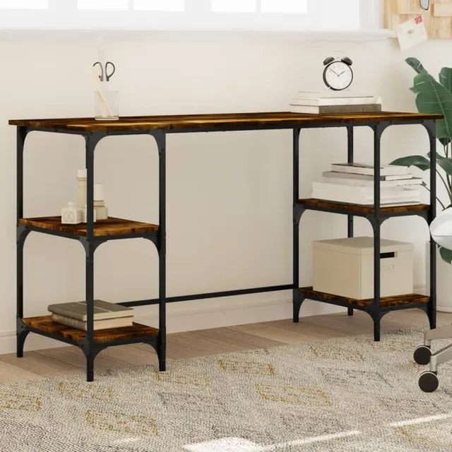 vidaXL Bureau 140x50x75 cm metaal en bewerkt hout gerookt eikenkleurig, foto 2