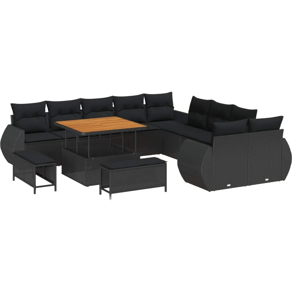 vidaXL Tuinbankenset 13 st Zwart poly rattan