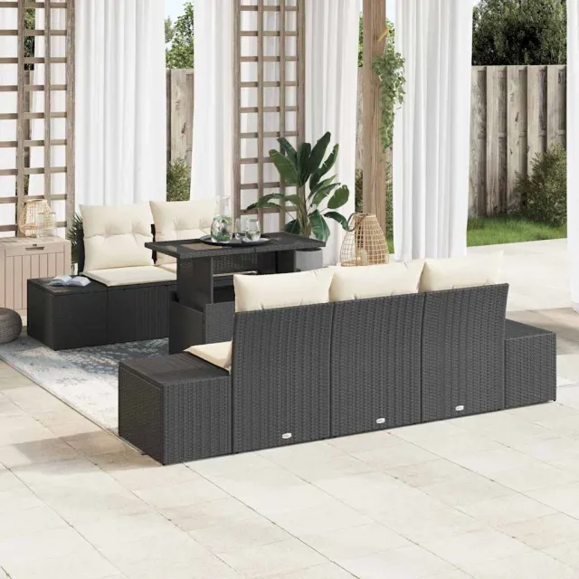 vidaXL Tuin Sofa Set 6 st Zwart en Crème 100 x 55 x 73 cm