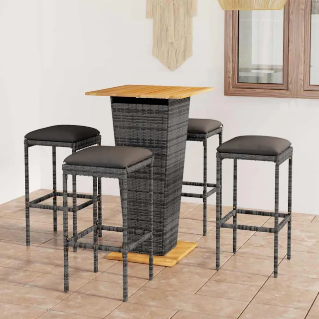 vidaXL 5-delige Tuinbarset met kussens poly rattan grijs, foto 2
