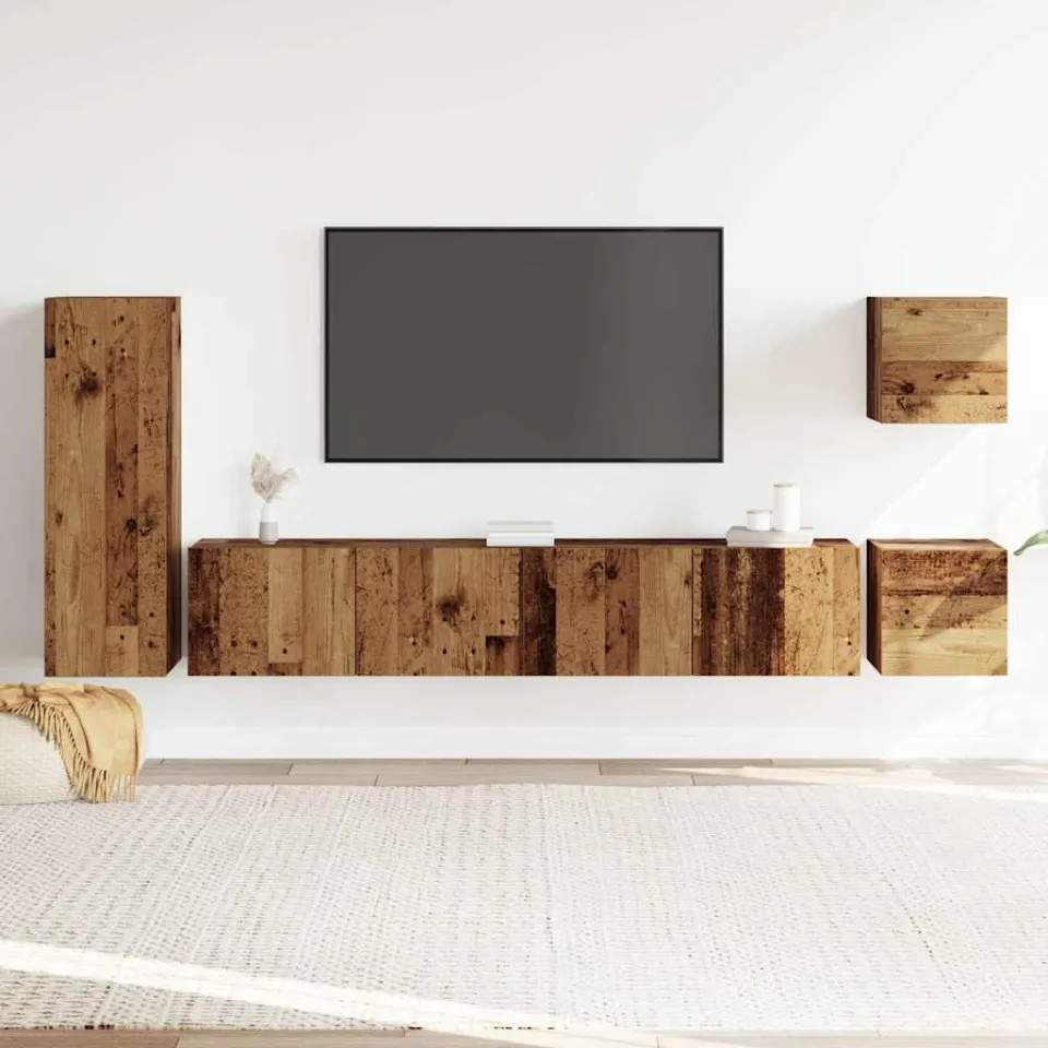 vidaXL 5-delig Tv-meubelset wandmontage bewerkt hout oud houtkleurig bruin, foto 2
