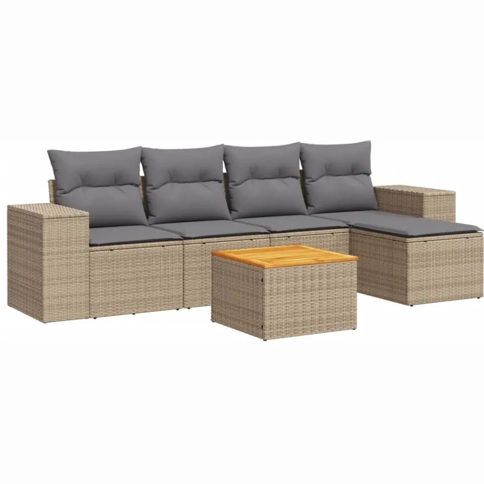 vidaXL 6-delige Loungeset met kussens poly rattan beige, foto 3