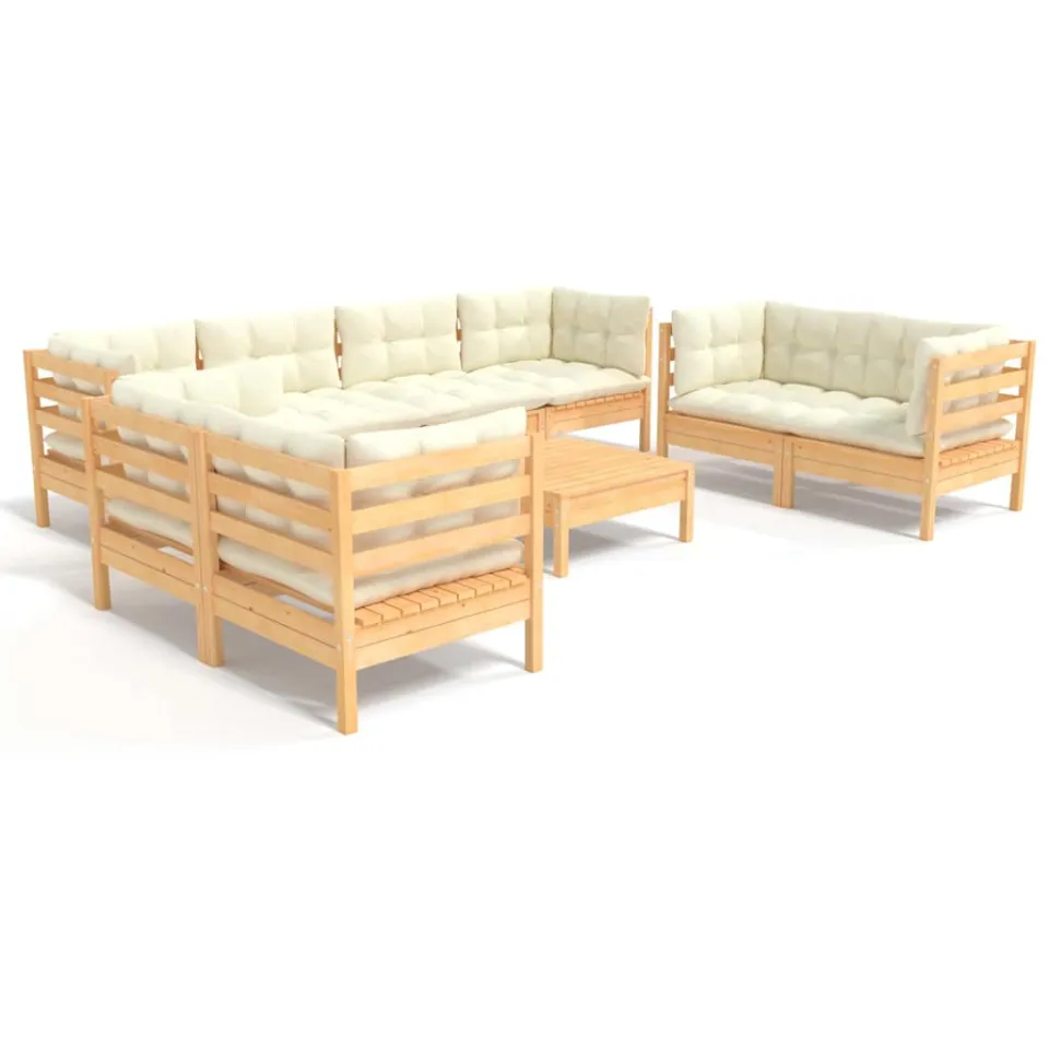 vidaXL 9-delige Loungeset met crèmekleurige kussens massief grenenhout