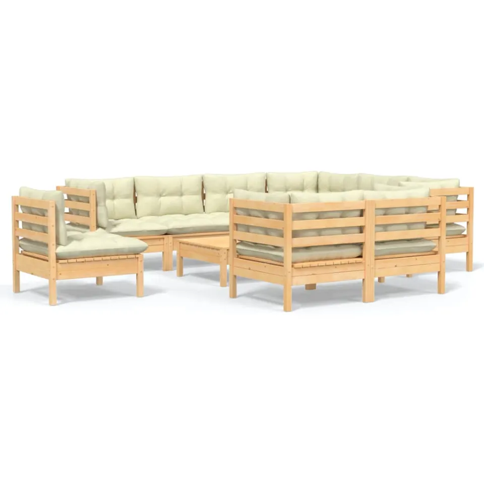 vidaXL 10-delige Loungeset met crèmekleurige kussens grenenhout, foto 3