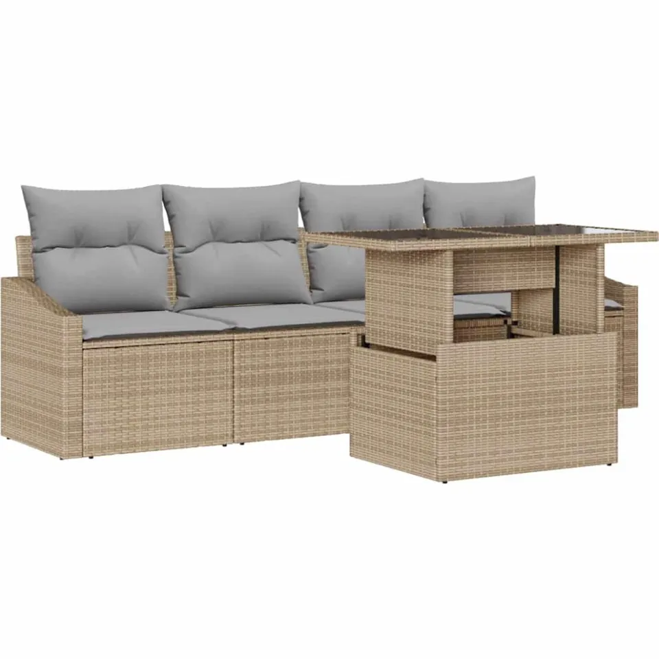 vidaXL Tuin Sofa Set 5 st Beige poly rattan Lichtgrijs