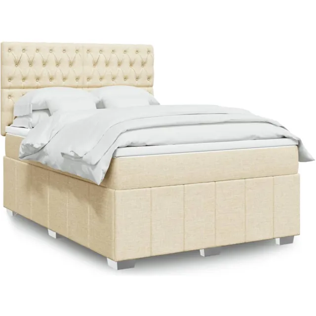 vidaXL Boxspring met matras stof crèmekleurig 140x190 cm