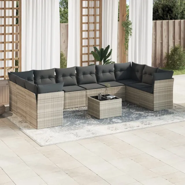 vidaXL 11-delige Loungeset met kussens poly rattan lichtgrijs