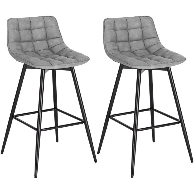 Klarven Barkrukken set van 2 Fluweel lichtgrijs - Met ergonomische rugleuning - Kunstleer zit, stevig metalen frame, antislip poten - Zithoogte 64 cm, totaalhoogte 88 cm