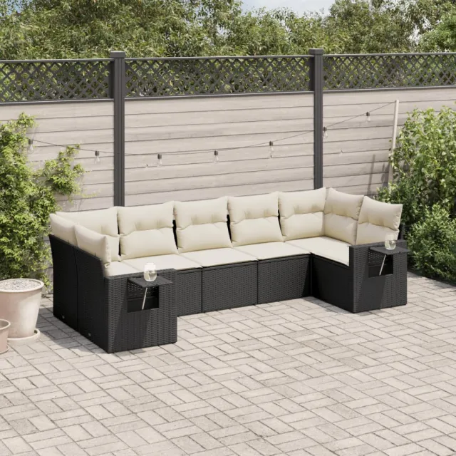 vidaXL 7-delige Loungeset met kussens poly rattan zwart, foto 2