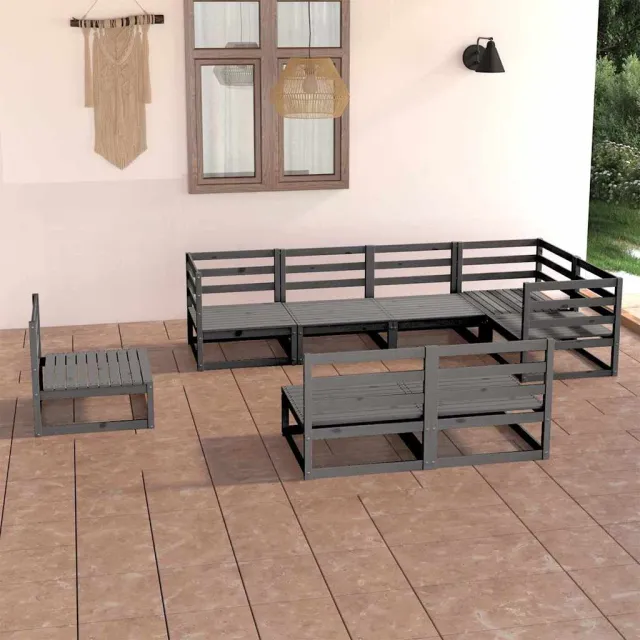 vidaXL 8-delige Loungeset massief grenenhout grijs, foto 2