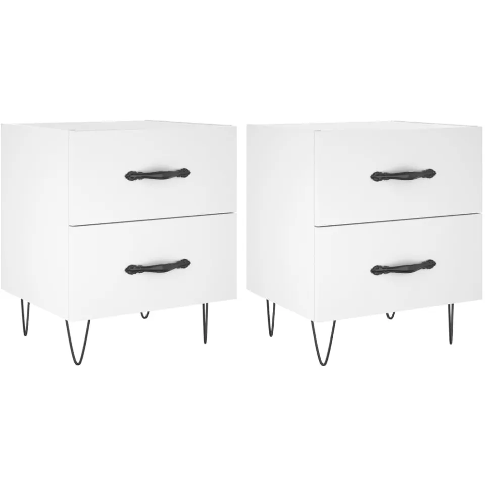 vidaXL Nachtkastjes 2 st 40x35x47,5 cm bewerkt hout wit, foto 3