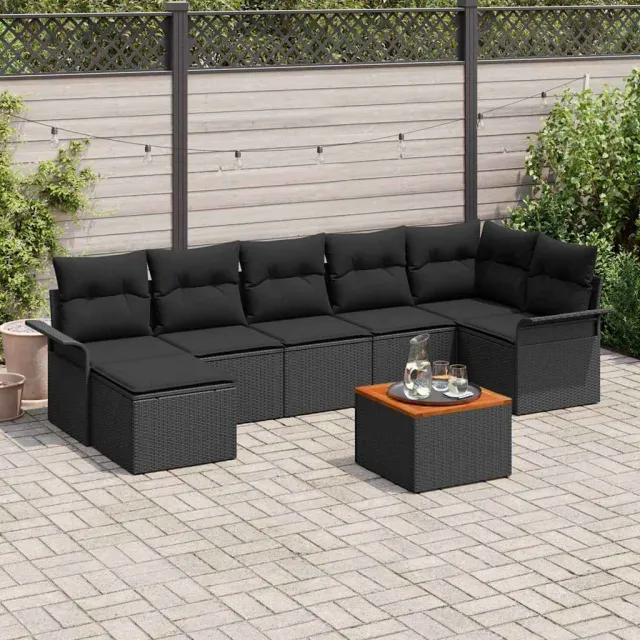vidaXL Tuinbankenset 8 st Zwart poly rattan, foto 2