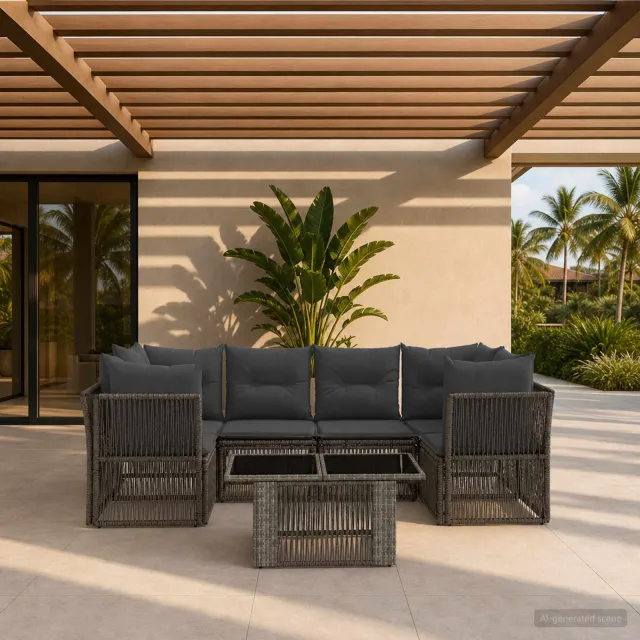 vidaXL Tuinbankenset 7 st Grijs 100 x 55 x 73 cm poly rattan