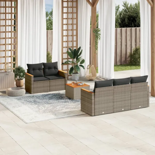 vidaXL 6-delige Loungeset met kussens poly rattan grijs, foto 2