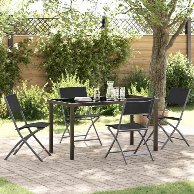 vidaXL Tuin eettafelset 5 st Zwart Gepoedercoat staal