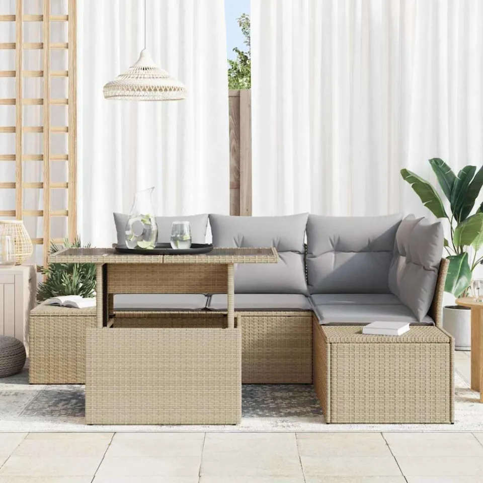 vidaXL Tuin Sofa Set 5 st Beige poly rattan, foto 3