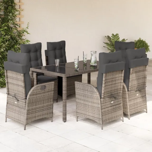 vidaXL 7-delige Tuinset met kussens poly rattan grijs, foto 2