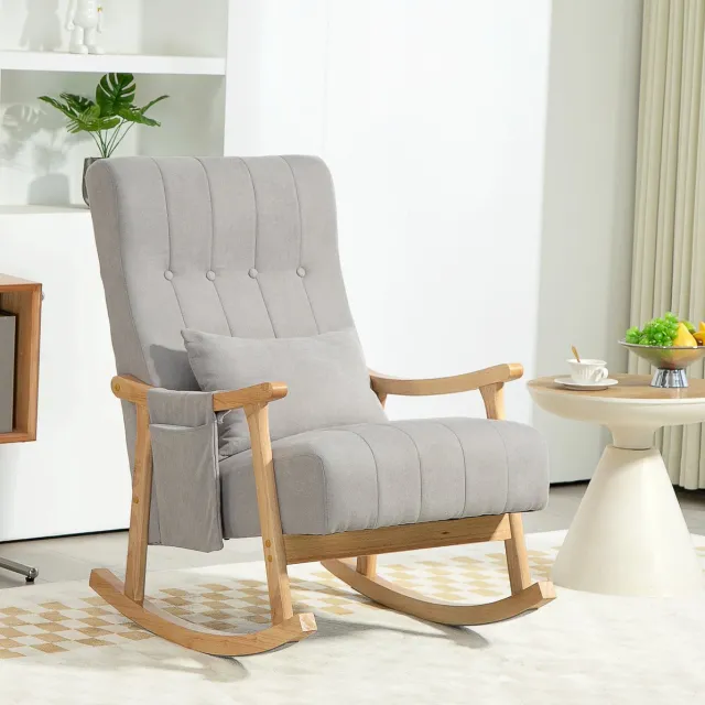 REDOM Schommelstoel - Gevoerde zitting - Houten frame - Lendekussen - Scandinavische stijl - Woonkamer en slaapkamer - Stof - 65 x 90 x 98 cm Grijs