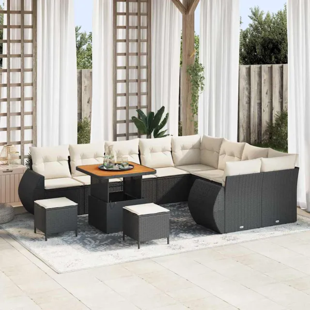 vidaXL Tuinbankenset 12 st Zwart poly rattan, foto 2