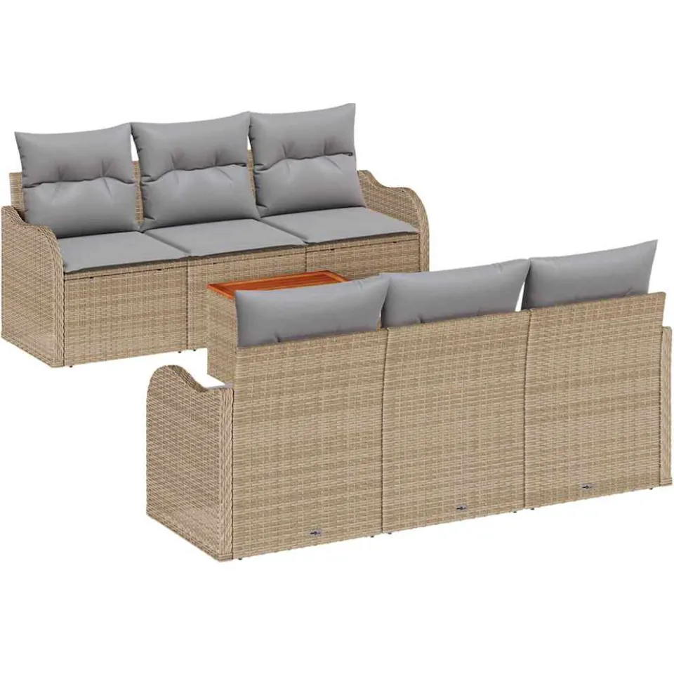 vidaXL Tuinbankenset 7 st Beige en Licht Grijs poly rattan