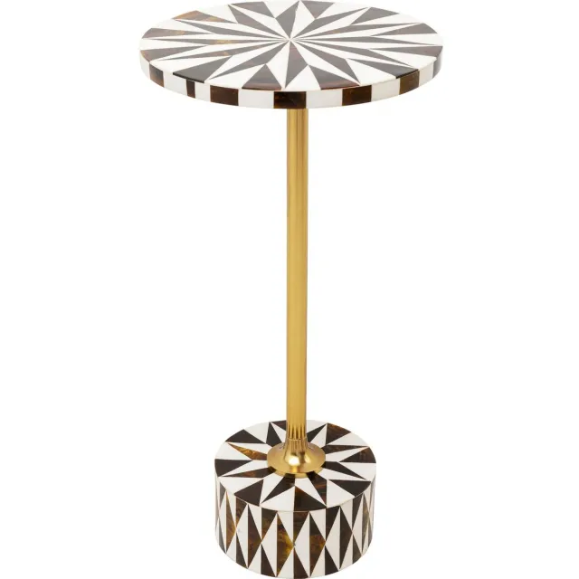 Kare Design Ronde bijzettafel Domero, handgemaakt Wit, Bruin, Goudkleurig