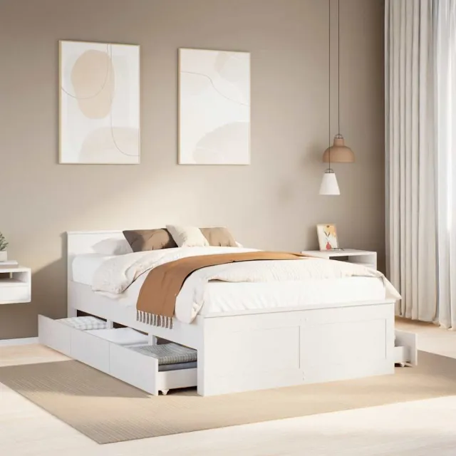 vidaXL Bedframe zonder matras met hoofdbord grenenhout wit 135x190 cm
