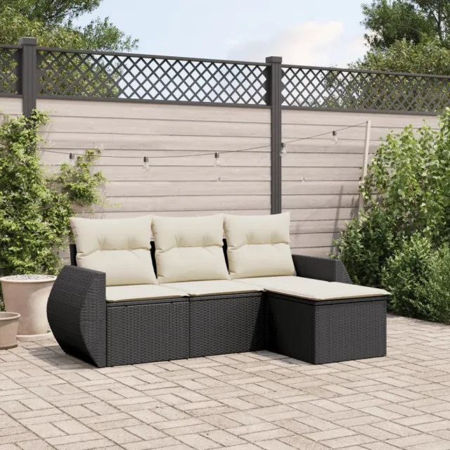 vidaXL 4-delige Loungeset met kussens poly rattan zwart, foto 2