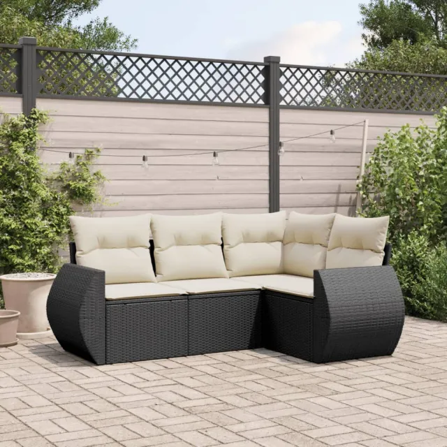 vidaXL 4-delige Loungeset met kussens poly rattan zwart, foto 2