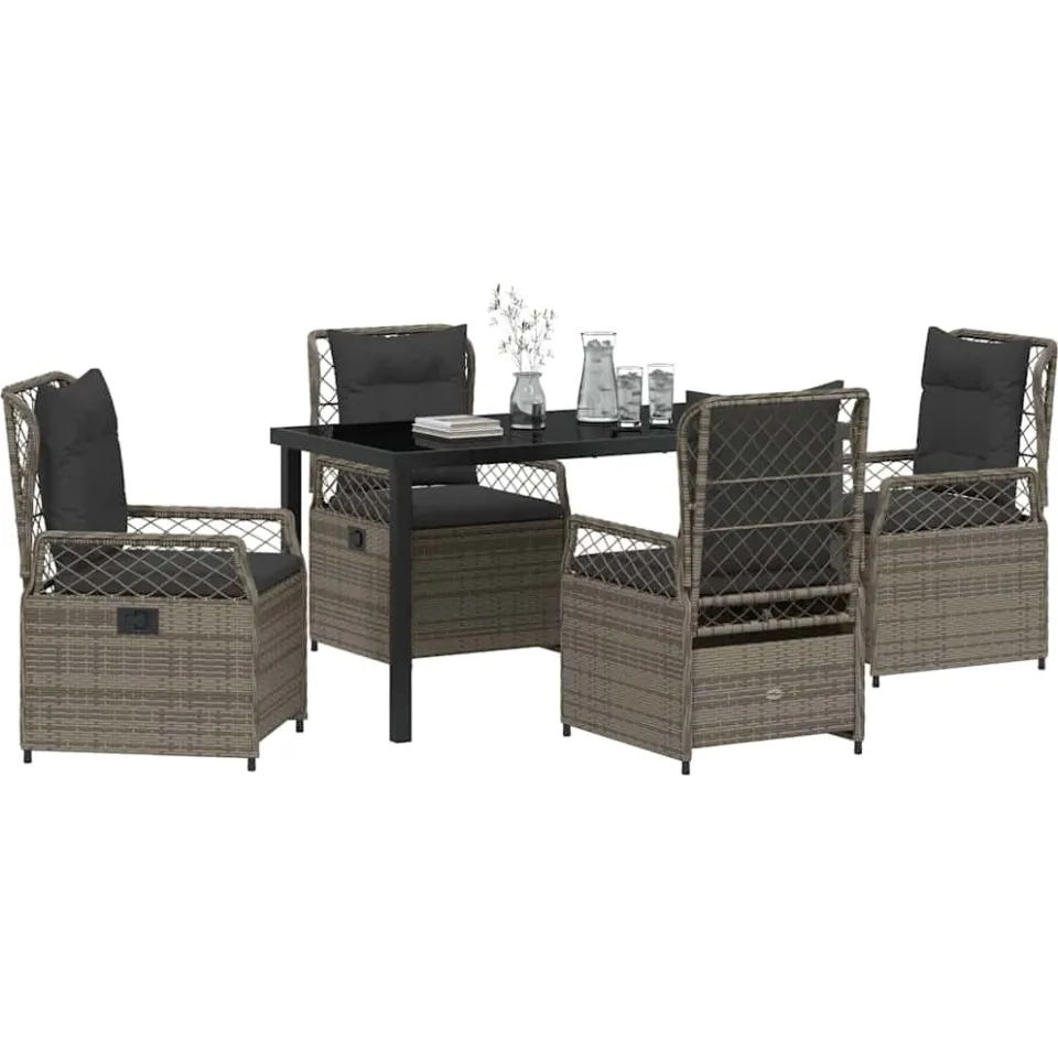 vidaXL Tuin eettafelset 5 st Grijs poly rattan, foto 2