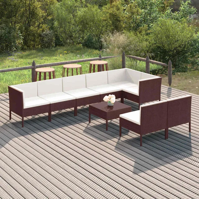 vidaXL 9-delige Loungeset met kussens poly rattan bruin, foto 2