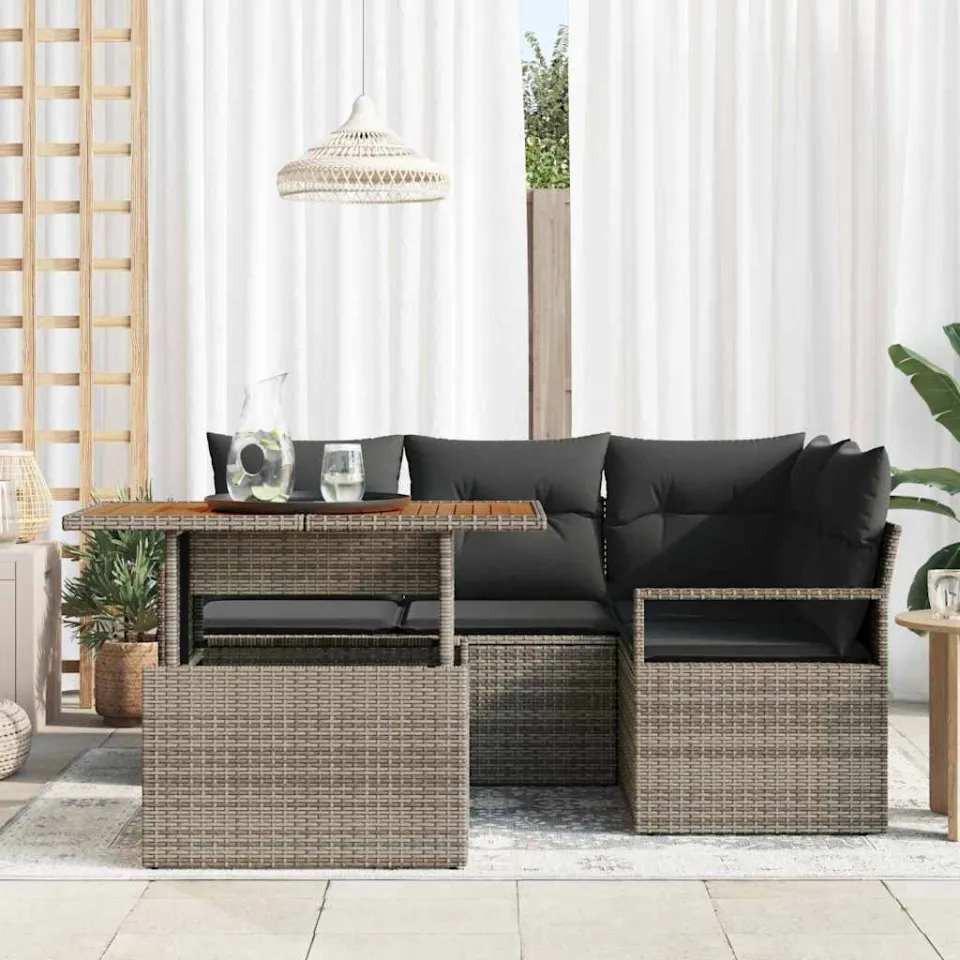vidaXL Tuin Sofa Set 5 st Grijs Poly riet, foto 3