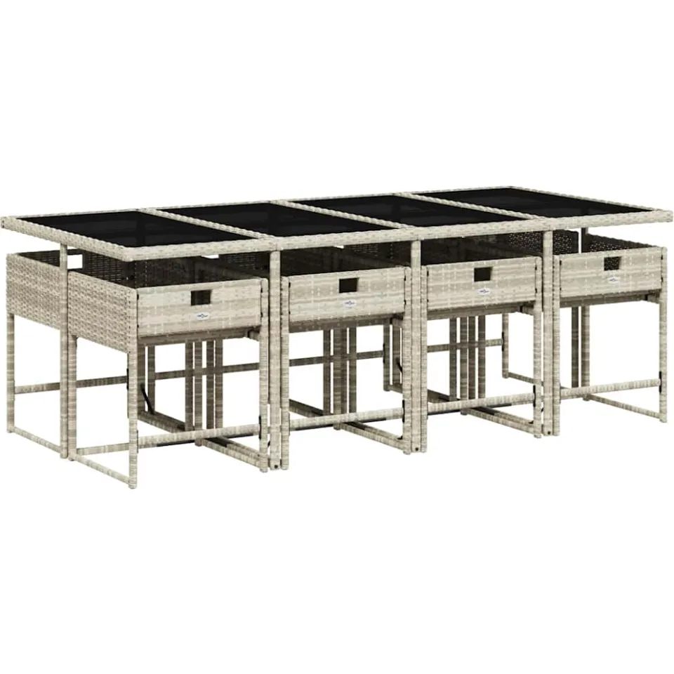vidaXL 9-delige Tuinset met kussens poly rattan lichtgrijs